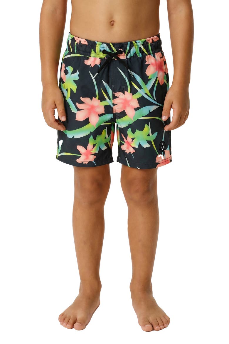 Kids' Sprayz Floral Swim Trunks, Main, color, STEALTH