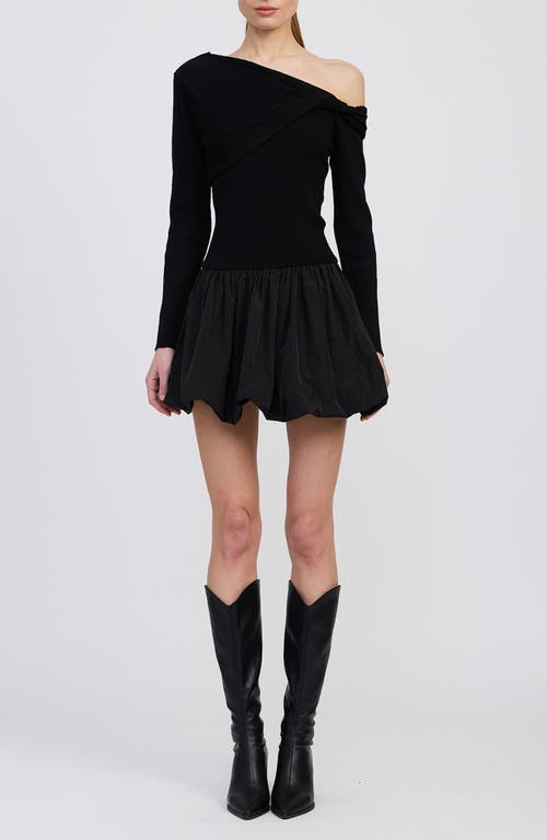 En Saison Romilla One-shoulder Mixed Media Minidress In Black