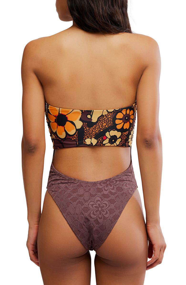 Free People Miley Convertible One-Piece Swimsuit, Alternate, color, Golden Hour/ Fudgesic