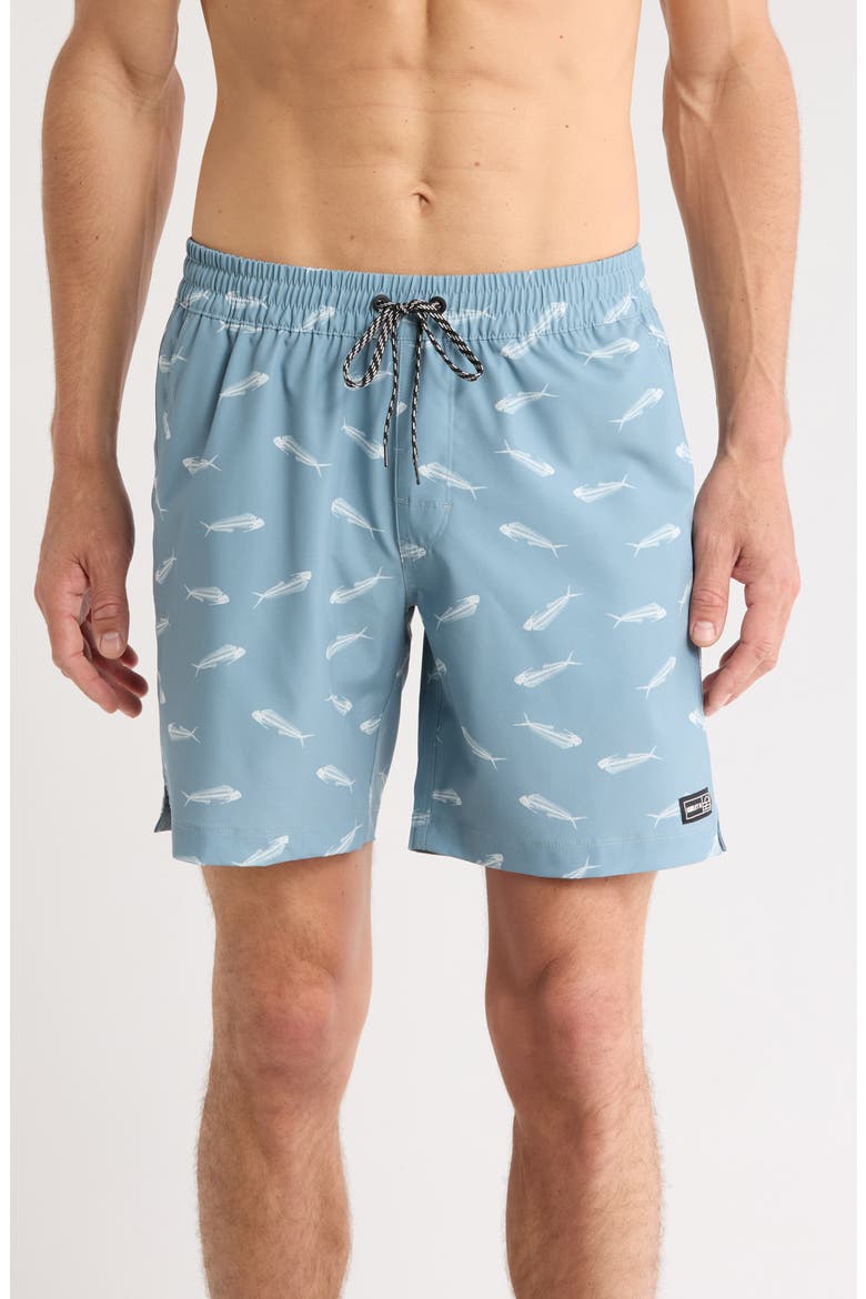 Ditsy Bone Volley Swim Shorts, Main, color, GLADIATOR GREY