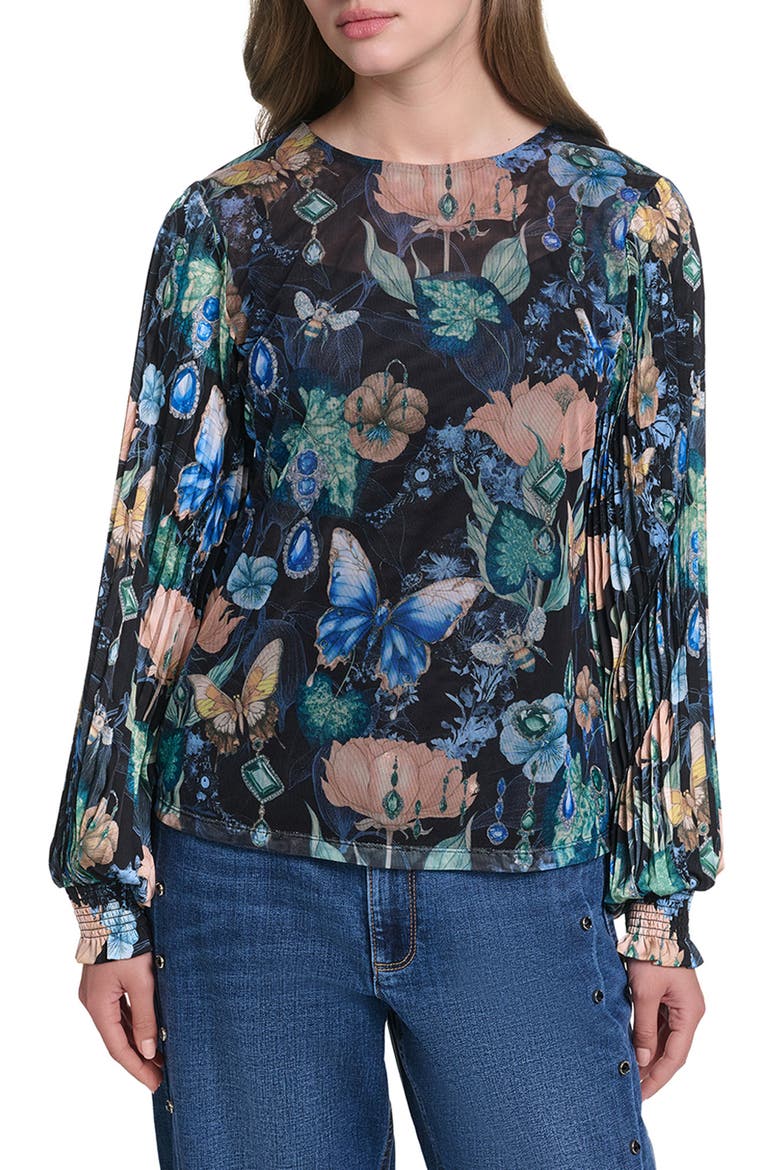 Floral Long Sleeve Knit Top, Main, color, BLACK MULTI