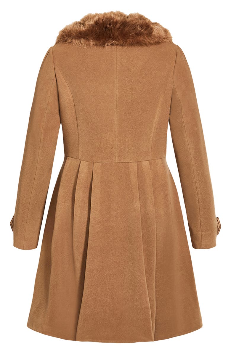 City Chic Grandiose Coat with Faux Fur Collar, Alternate, color, Sand