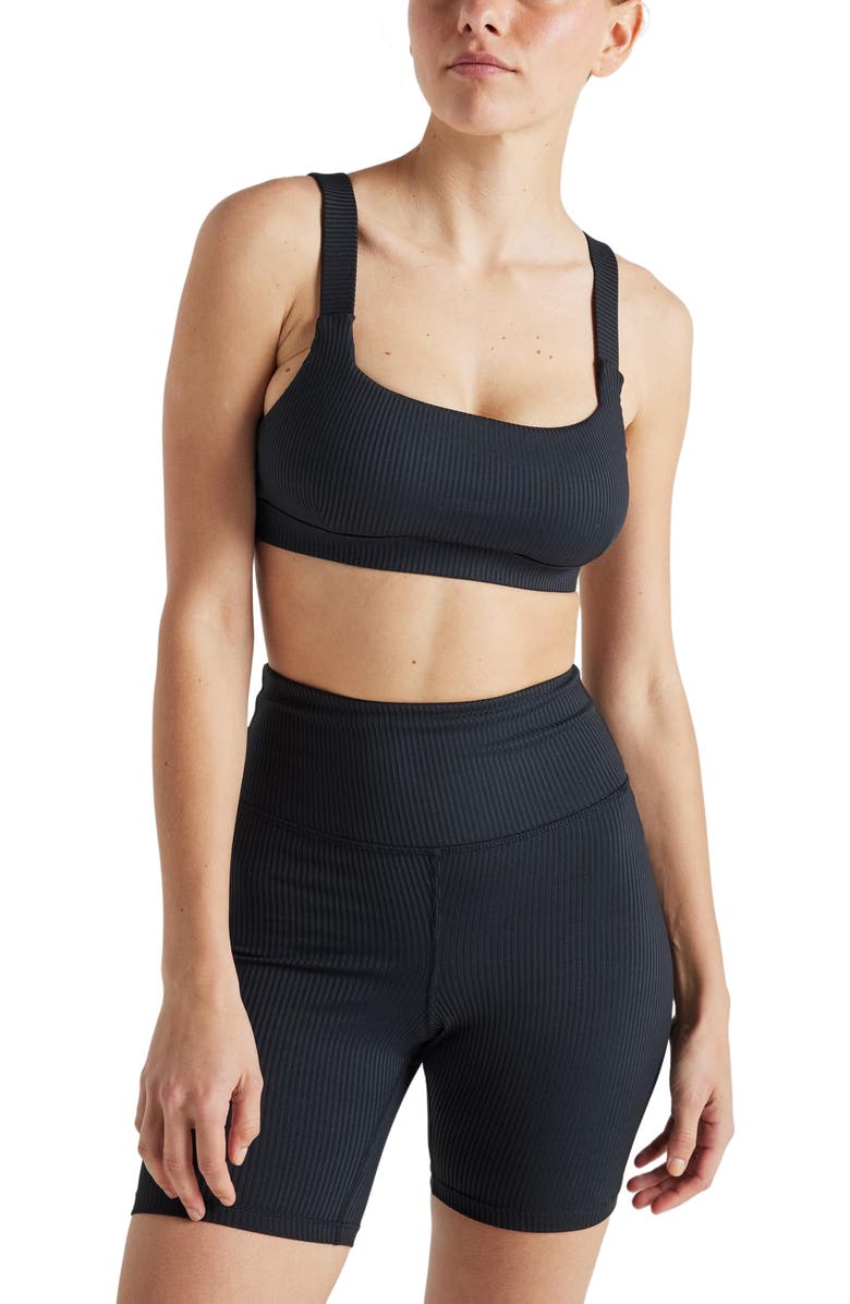 Losano Renew Rib Square Neck Bra, Alternate, color, Black