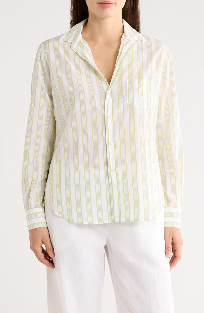 Frank & Eileen Eileen Relaxed Fit Stripe Button-Up Shirt, Main, color, Chartreuse And Blue Stripe