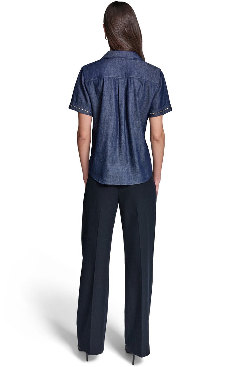 KARL LAGERFELD PARIS <p>Studded Button-Up Shirt</p>, Alternate, color, Indigo
