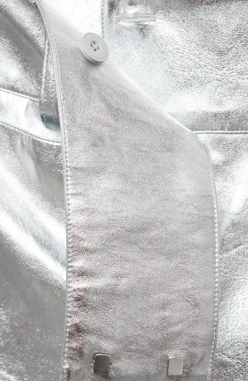 Mango Metallic Leather-effect Pants Silver In Silver