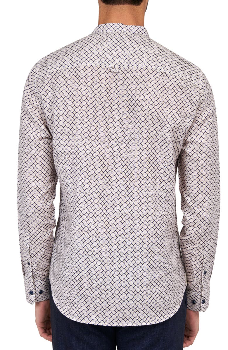 Brooklyn Brigade Slim Fit Geo Linen Cotton Banded Collar Long Sleeve Shirt, Alternate, color, Tan/Blue