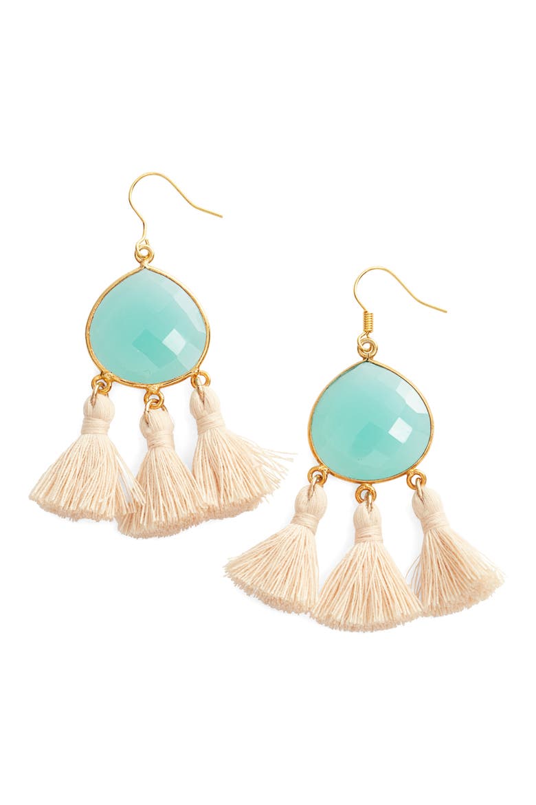 Love's Affect Lacey Semiprecious Stone Tassel Earrings, Main, color, TURQUOISE