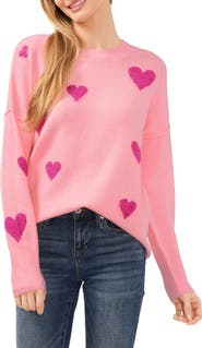 CeCe Heart Pattern Intarsia Sweater