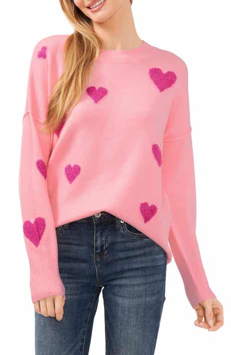 CeCe Heart Pattern Intarsia Sweater