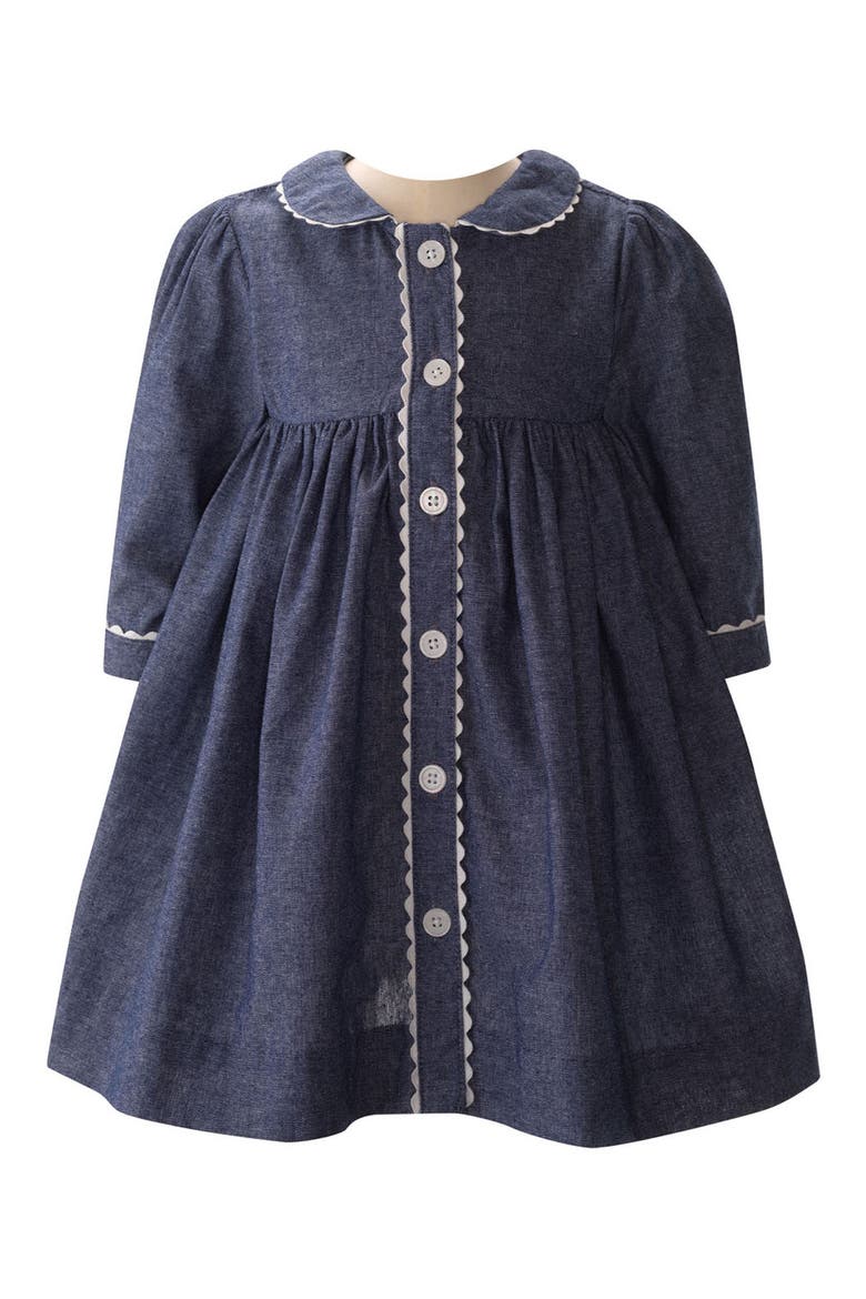Long Sleeve Cotton Chambray Dress & Bloomers, Main, color, NAVY