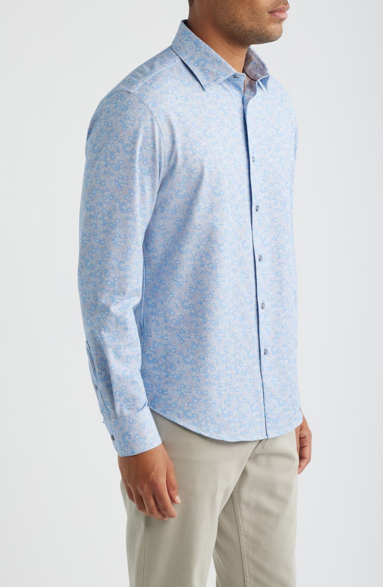 Bugatchi James OoohCotton<sup>®</sup> Abstract Floral Print Button-Up Shirt, Alternate, color, Air Blue