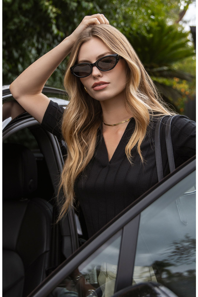 Michele Cat-Eye Italian Acetate Sunglasses, Alternate, color, Black