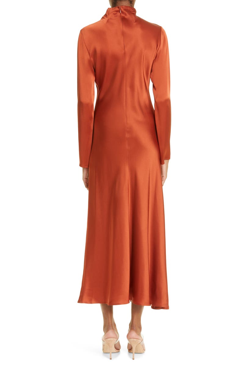 LAPOINTE Funnel Neck Long Sleeve Bias Cut Satin Dress, Alternate, color, 