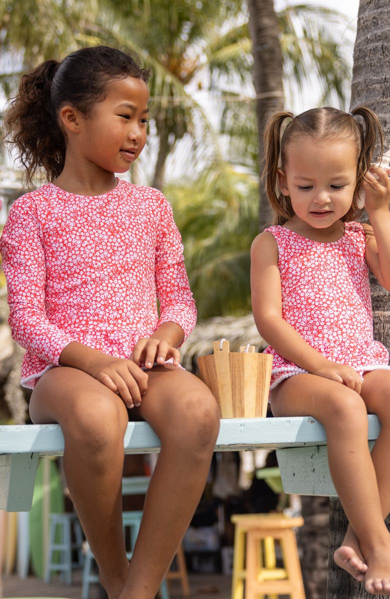 Snapper Rock Ditsy Bloom UPF 50+ One-Piece Rashguard Swimsuit, Alternate, color, Red