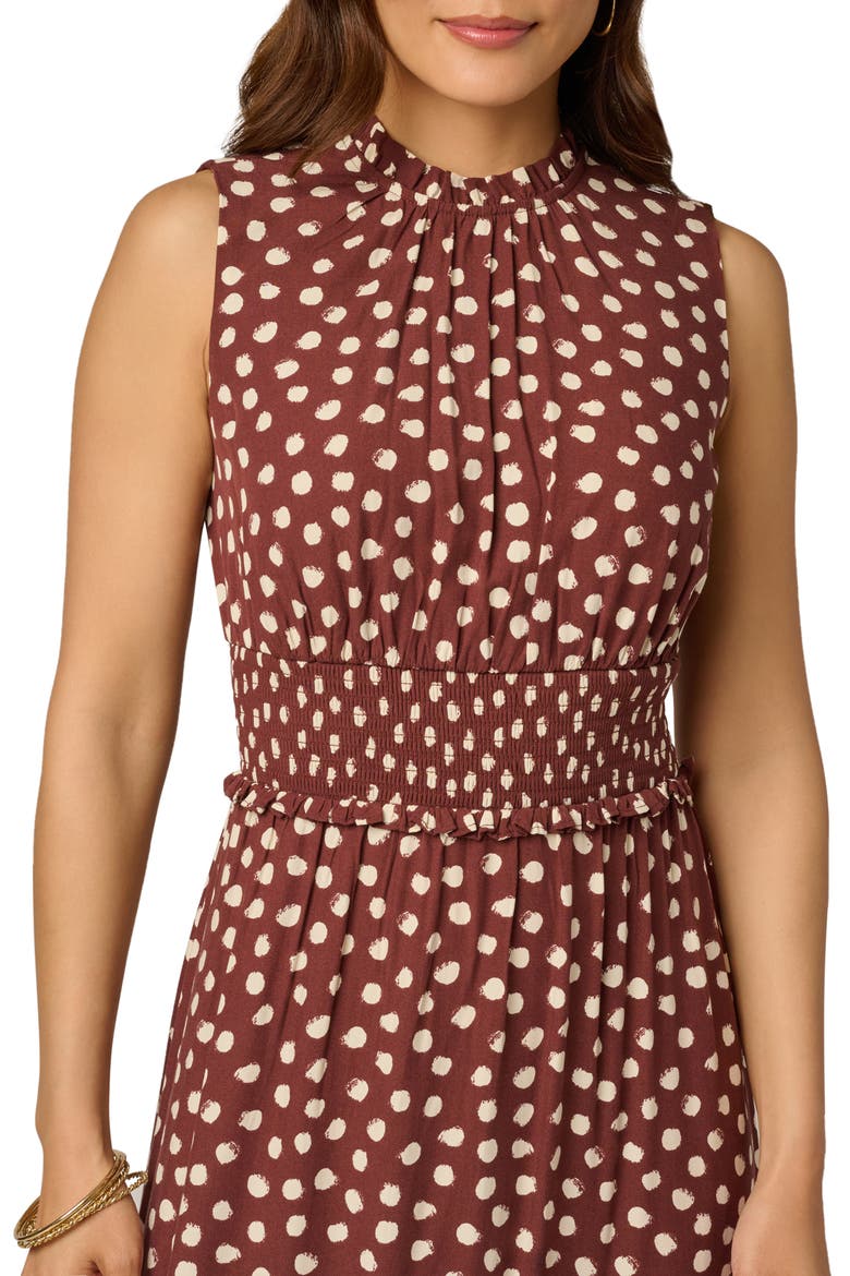 Print Smocked Waist Maxi Dress, Alternate, color, BROWN/ ECRU