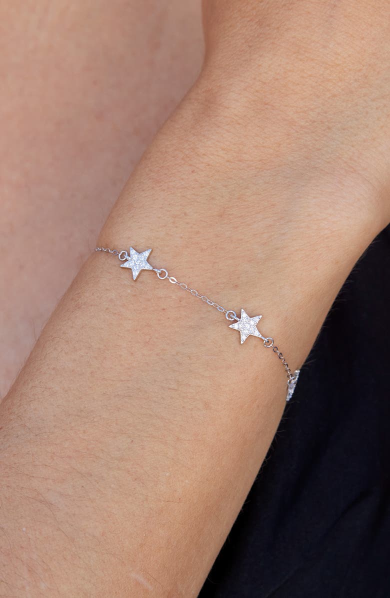 SAVVY CIE JEWELS Pavé Cubic Zirconia Star Station Bracelet, Alternate, color, White