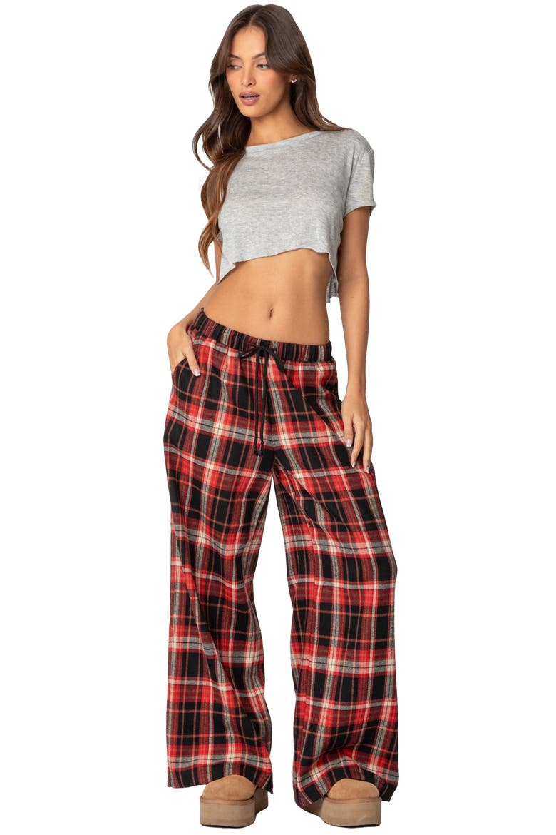 Lounge Around Plaid Wide Leg Pants, Alternate, color, RED
