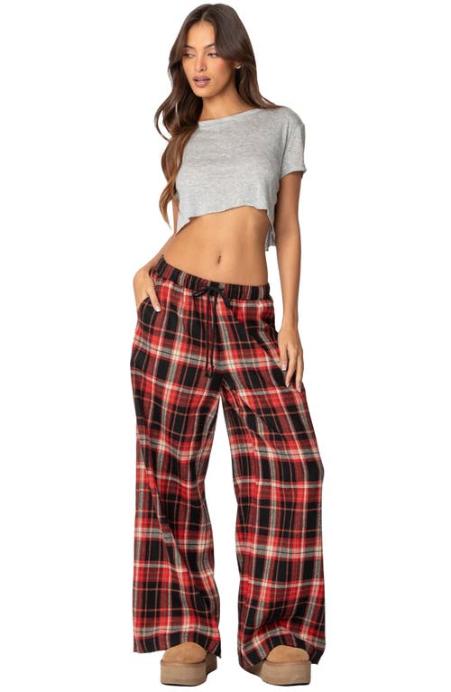 Shop Edikted Lounge Around Plaid Wide Leg Pants In Red