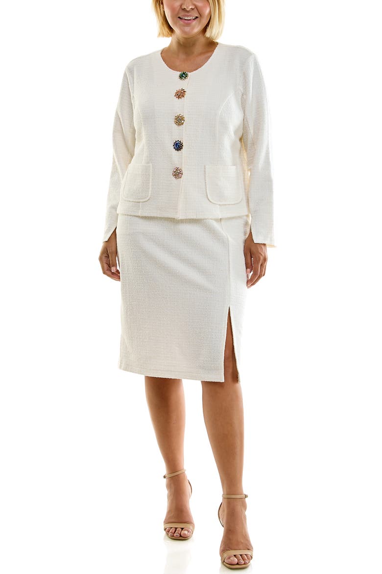 Knit Jacket & Midi Skirt 2-Piece Set, Main, color, WHITE