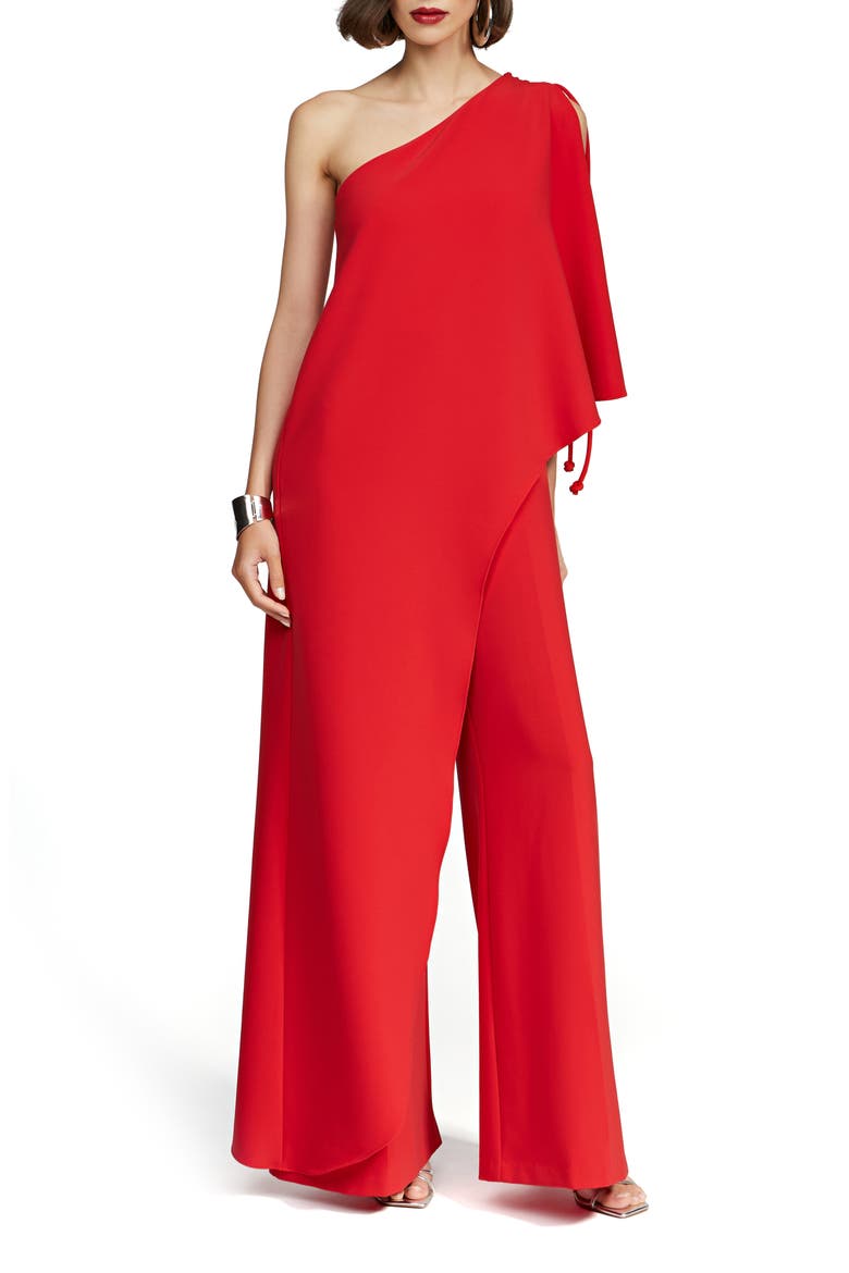 Ignacia One-Shoulder Wide Leg Crepe Jumpsuit, Main, color, FLAME