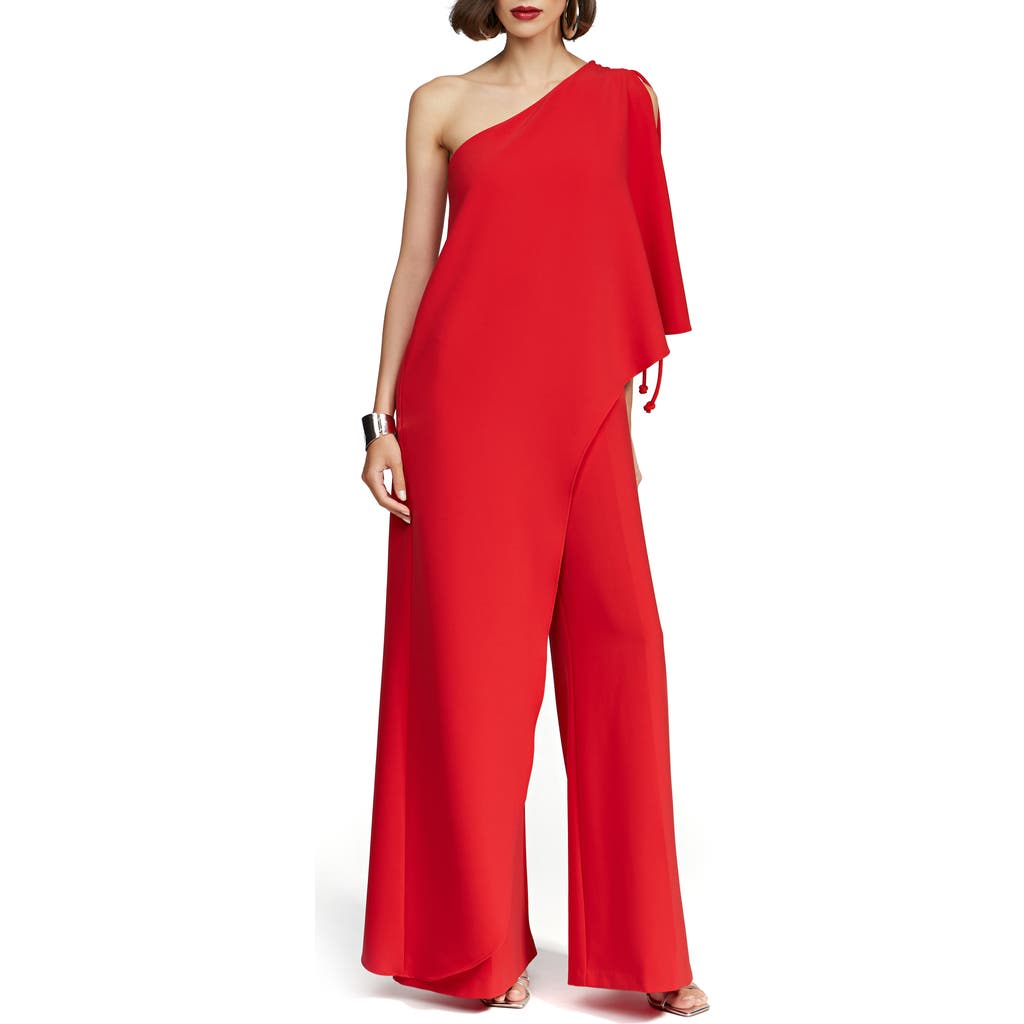 Halston Ignacia Draped One-shoulder Crepe Jumpsuit In Flame