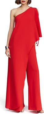 HALSTON Ignacia One-Shoulder Wide Leg Crepe Jumpsuit