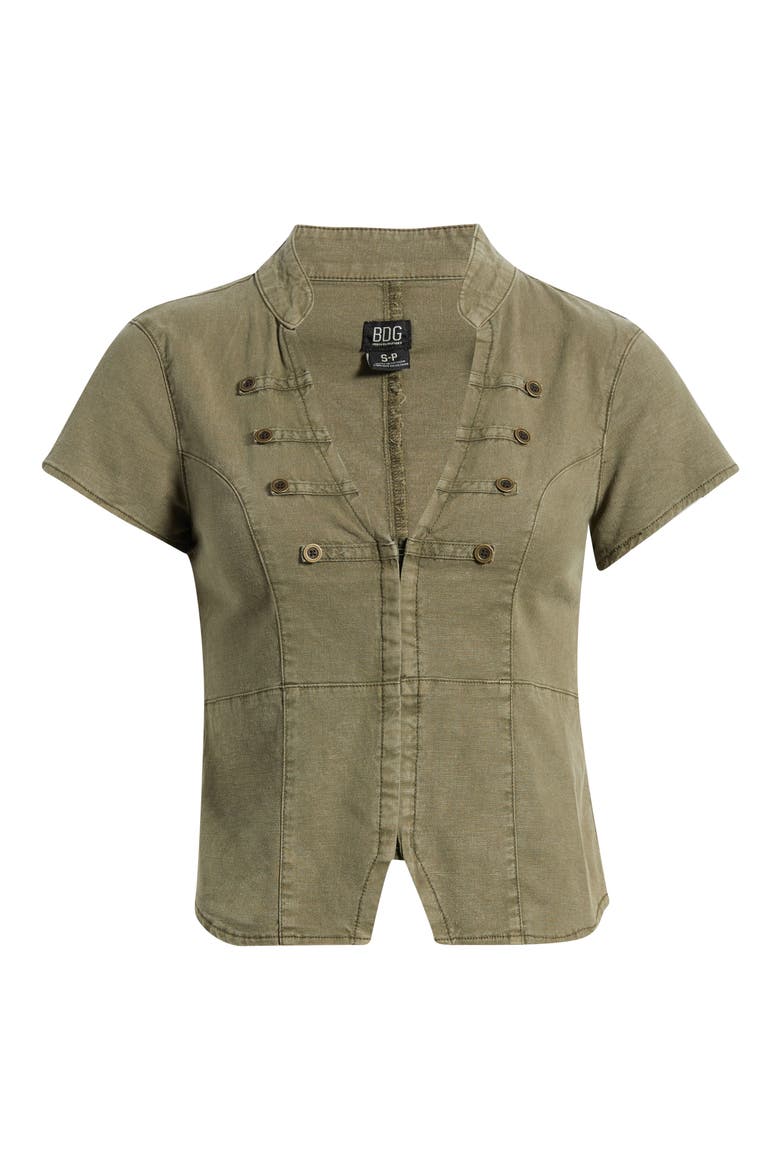 Milo Military Button Trim Linen Blend Crop Top, Alternate, color, KHAKI