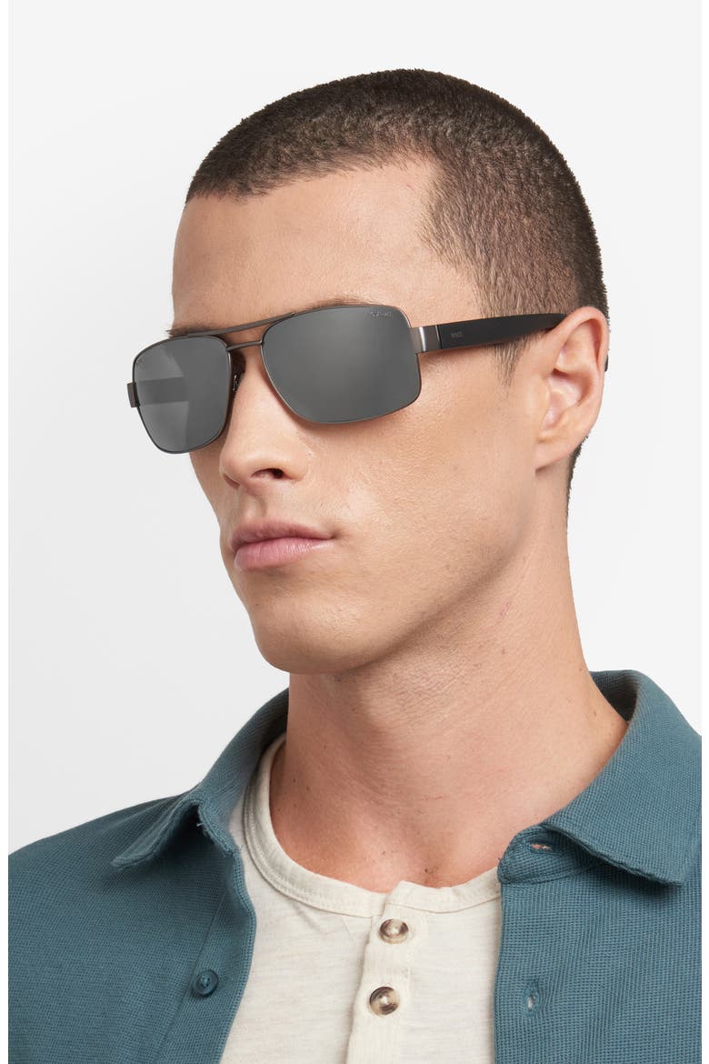 62mm Oversize Polarized Navigator Sunglasses, Alternate, color, DARK RUTHENIUM/ GREY POLAR