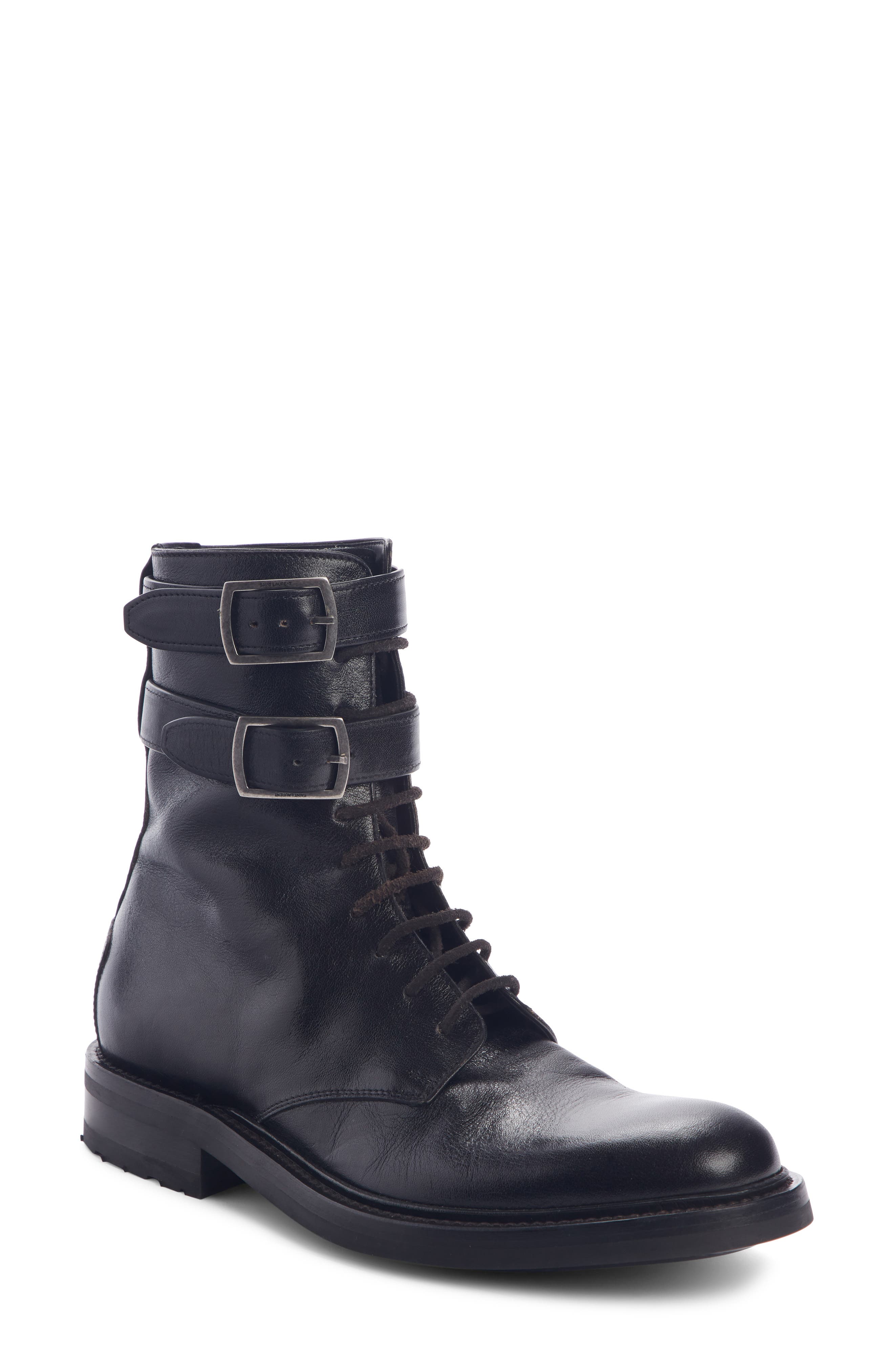 Saint Laurent Double Buckle Combat Boot, Main, color, 