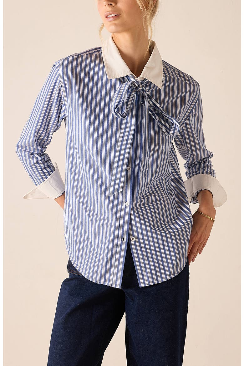 Margot Tie Button Up, Main, color, Blue Double Stripe