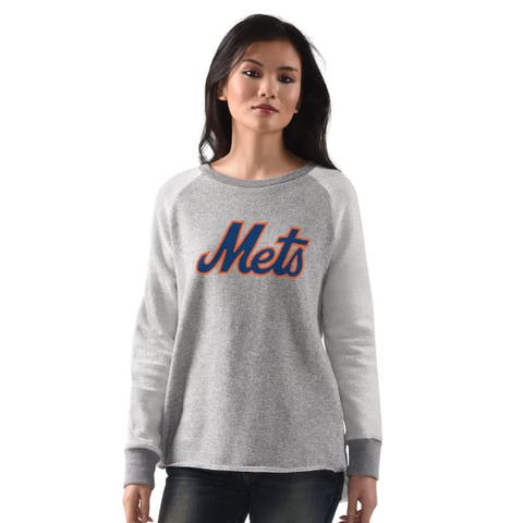 Women's G-III 4Her by Carl Banks  Heather Gray New York Mets Gridiron Raglan Pullover Sweatshirt