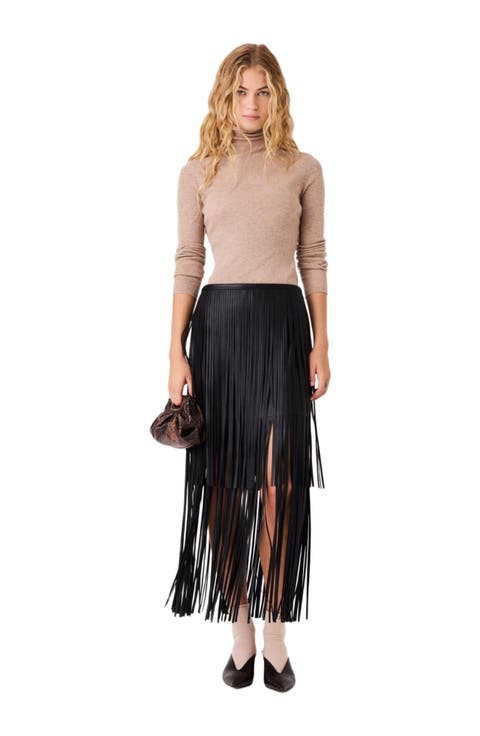 Fringed Faux Leather Skirt