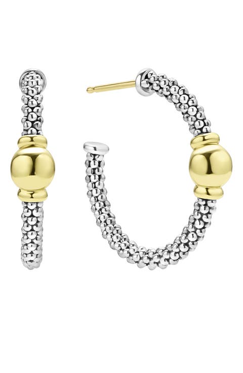 Signature Caviar Bead Station Hoop Earrings