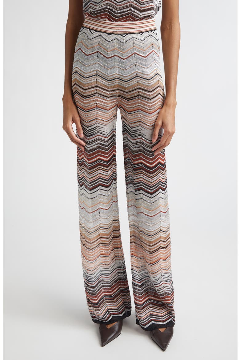 Sequin Metallic Zigzag Stripe Sweater Pants, Main, color, RED AND BEIGE TONES