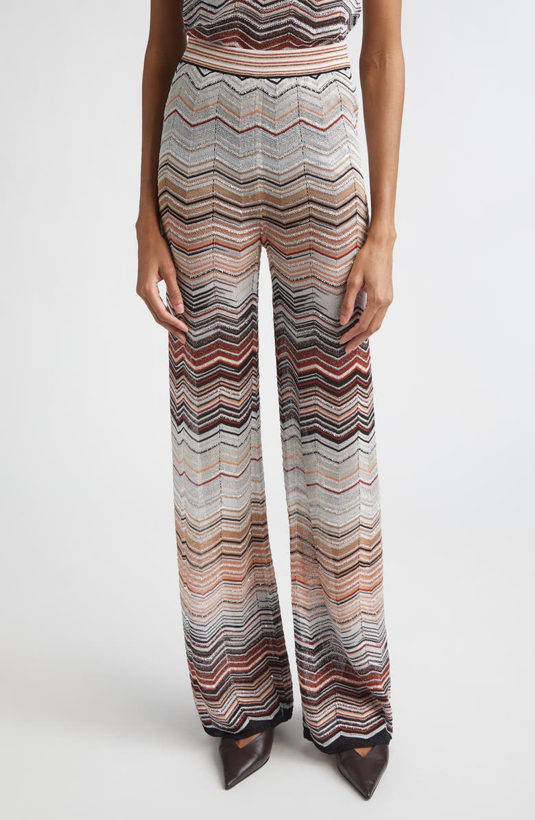 Missoni Sequin Metallic Zigzag Stripe Sweater Pants, Main, color, Red And Beige Tones