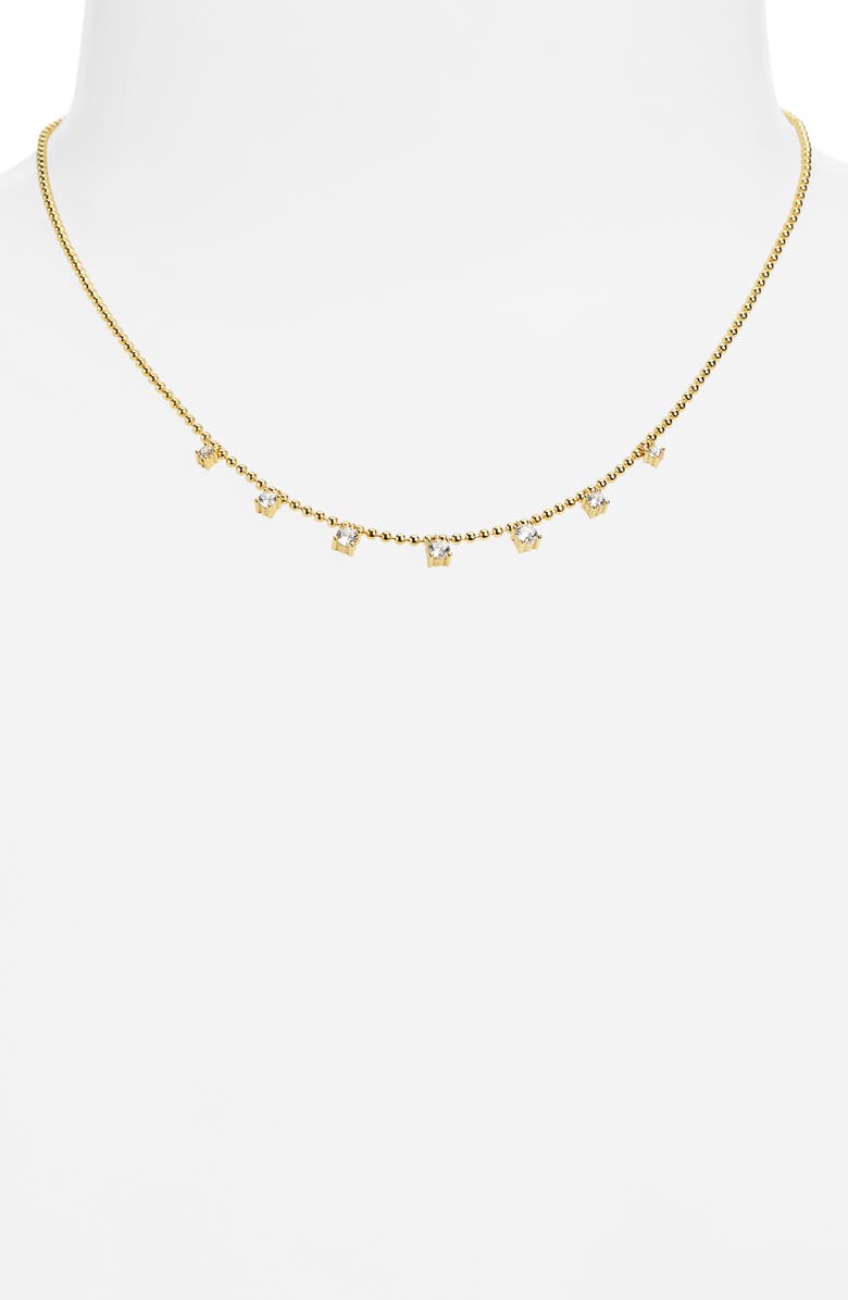 Argento Vivo Sterling Silver Cubic Zirconia Ball Chain Frontal Necklace, Alternate, color, Gold