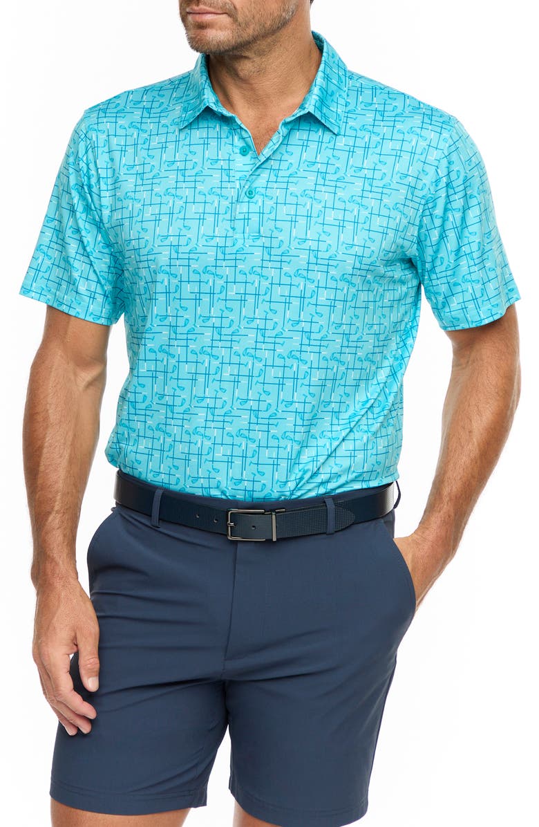 Robert Graham Iron Play Golf Club Print Performance Golf Polo, Main, color, 