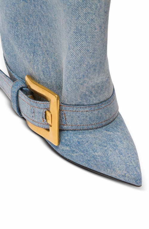 Balmain Anthem Denim Boots In Blue