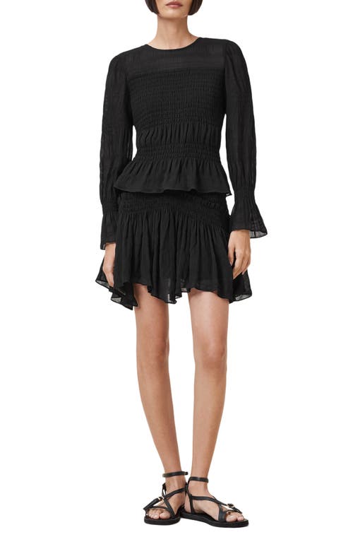 Allsaints Womens Black Pamela Shirred-waist Stretch-woven Mini Skirt In Black