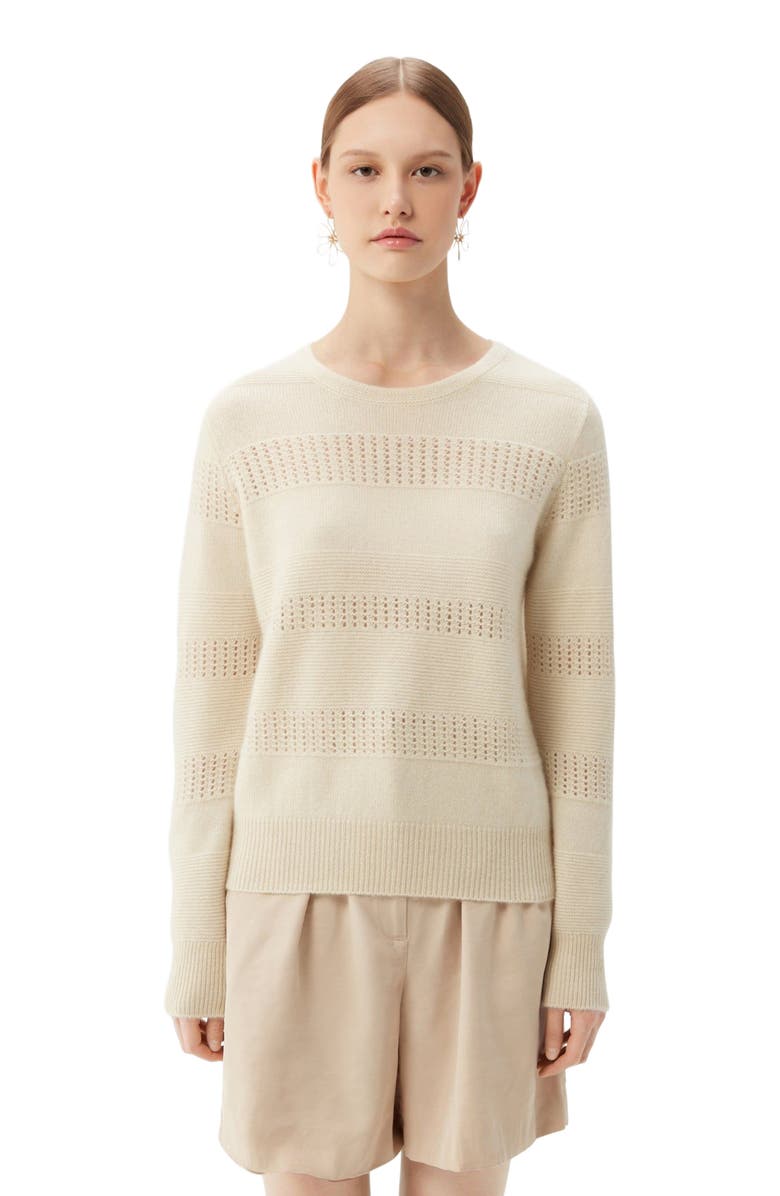 GOBI Mongolian Cashmere Mixed Pattern Cashmere Crewneck Sweater, Alternate, color, Off White