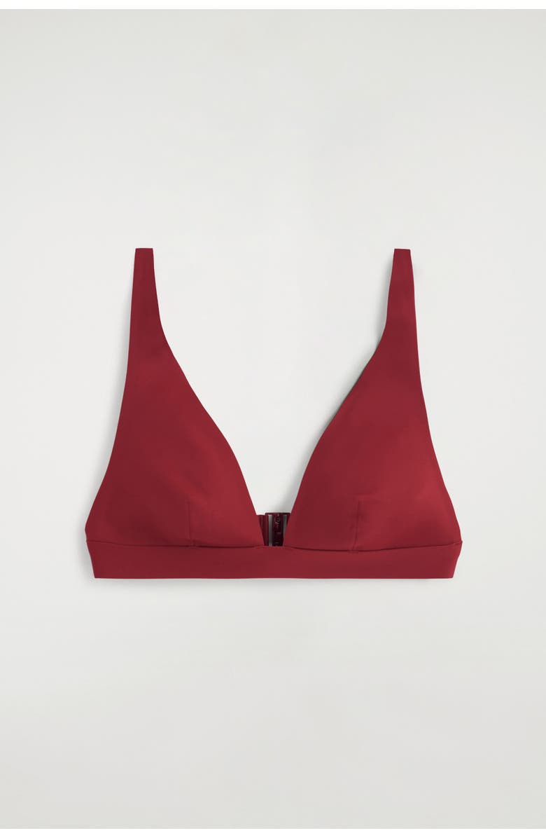 COS Bonded Scuba Knit V-Neck Bikini Top, Alternate, color, Dark Red