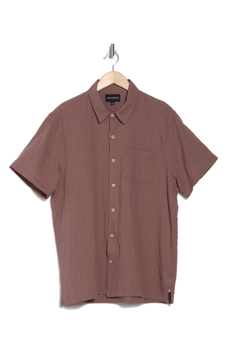 Lucky Brand Short Sleeve Crinkled Button-Up Shirt, Alternate, color, Iron