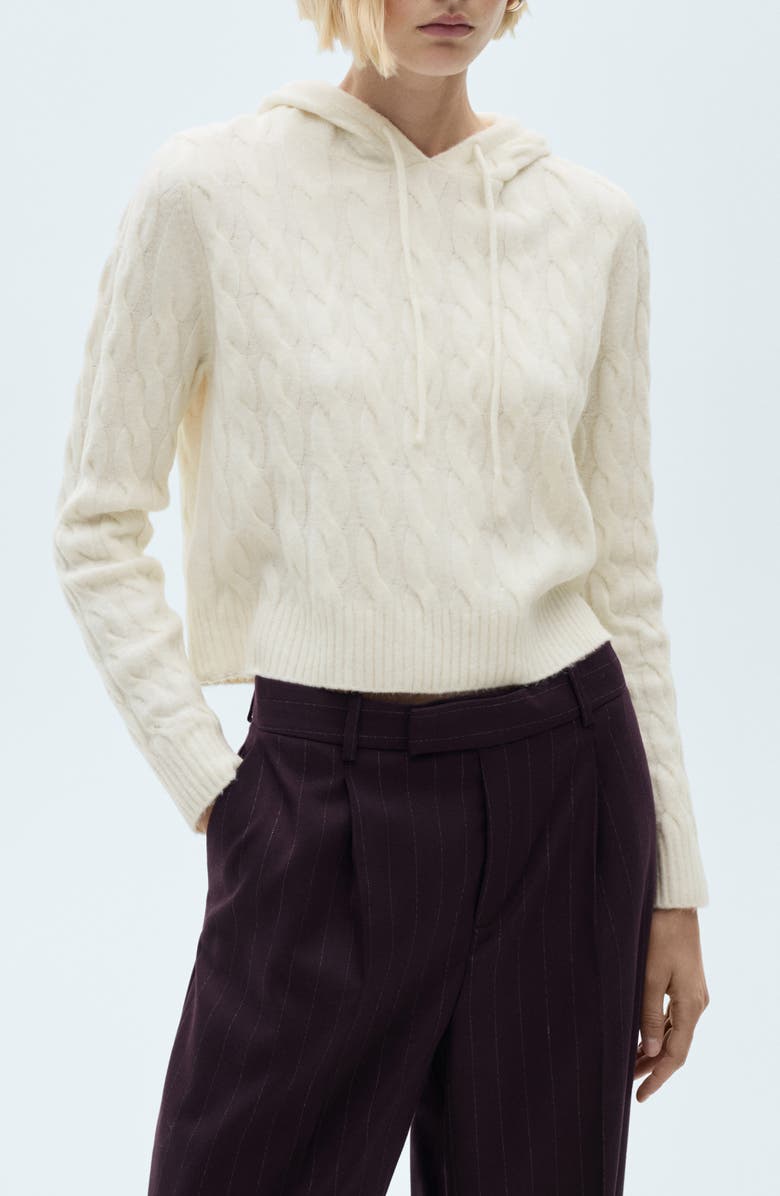 MANGO Cable Knit Hooded Sweater, Main, color, 