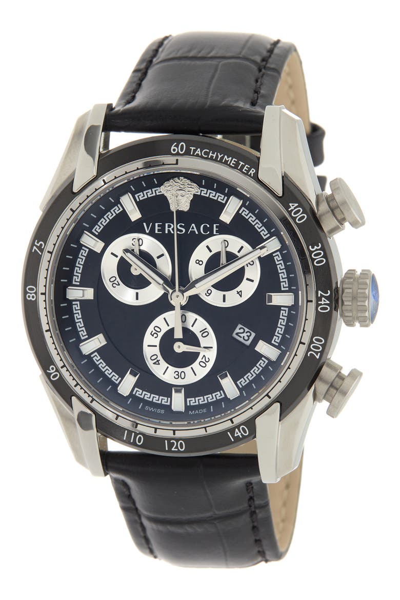 Men's Chronograph Croc Embossed Leather Strap Watch, 44mm, Main, color, STAINLESS STEEL