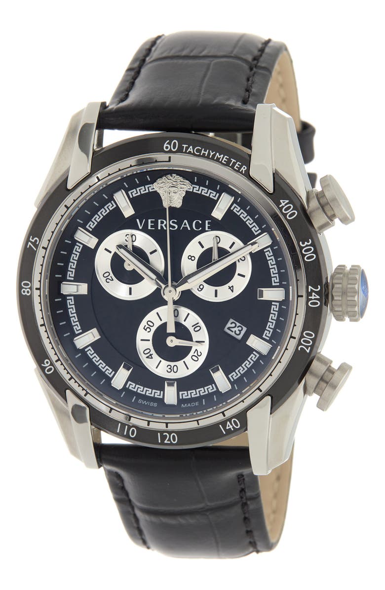 Versace Men's Chronograph Croc Embossed Leather Strap Watch, 44mm, Main, color, Stainless Steel