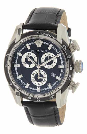 Versace Men's Chronograph Croc Embossed Leather Strap Watch, 44mm