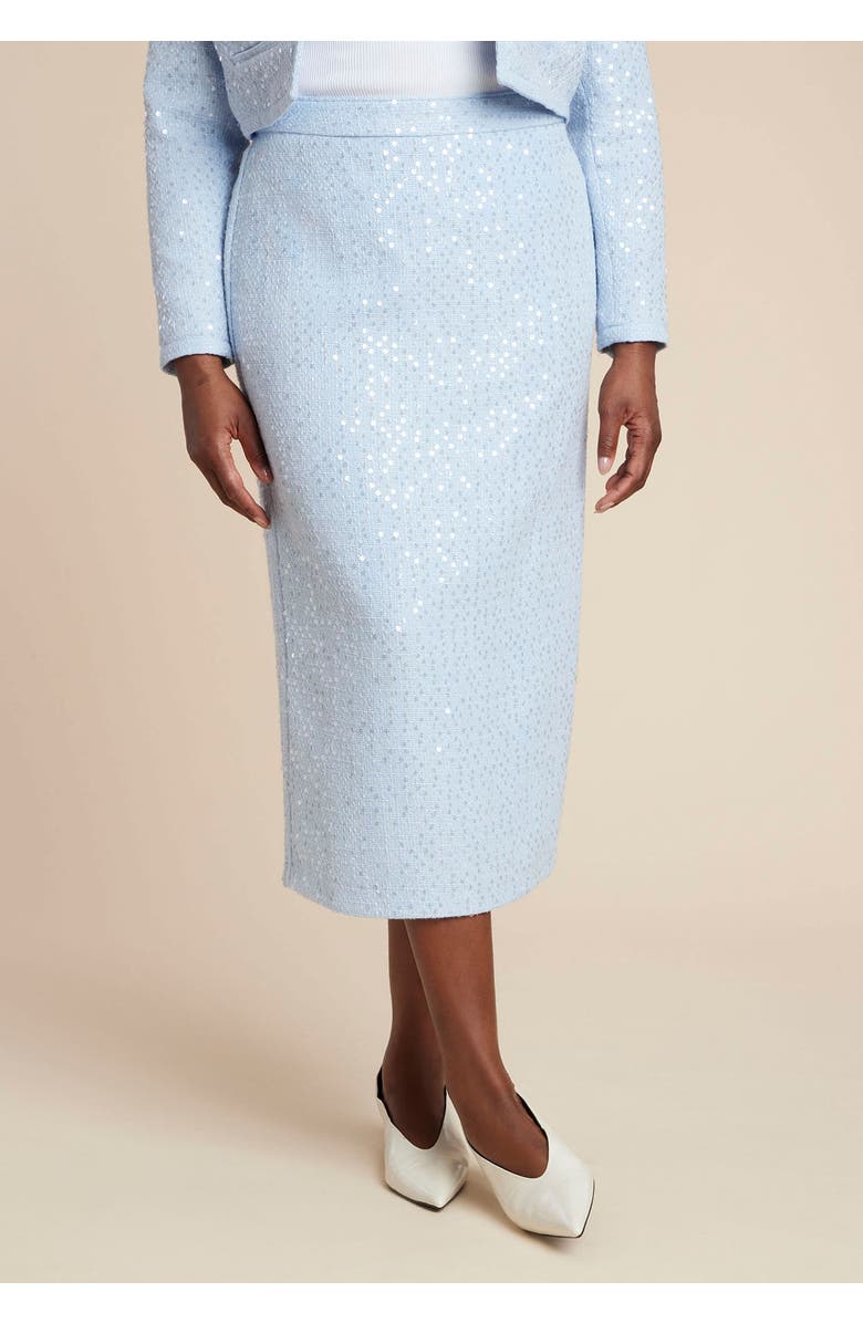 ELOQUII Sequin Tweed Midi Skirt, Alternate, color, Light Blue
