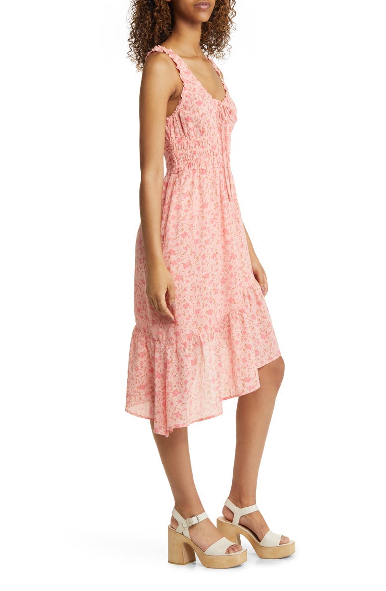 BP. Floral Print Smocked Ruffle Midi Dress, Alternate, color,