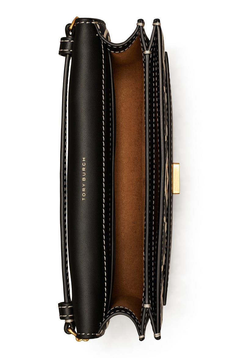 T Monogram Embossed Leather Wallet Crossbody, Alternate, color, BLACK / NEW CREAM